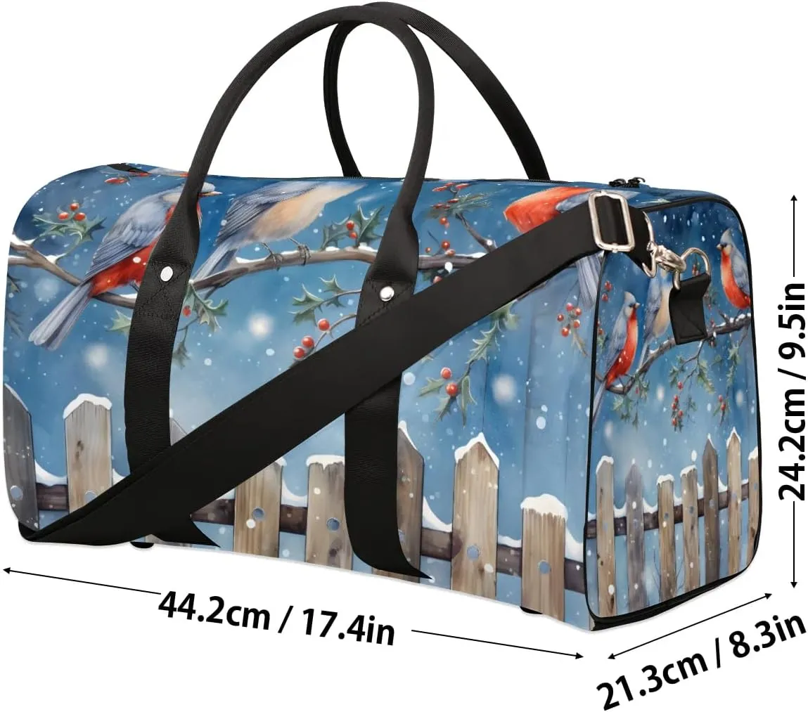 Xmas Snow Bird Travel Duffel Bag for Women Men Waterproof Foldable Overnight Weekender Bag Large Capacity Sports Gym Bag