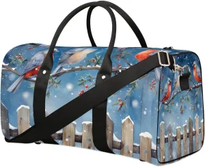 Xmas Snow Bird Travel Duffel Bag for Women Men Waterproof Foldable Overnight Weekender Bag Large Capacity Sports Gym Bag