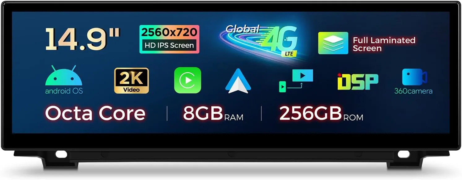 XTRONS 14.9 Inch Android 14 Car Stereo for BMW F10/F11 (2013-2016) NBT System, 2K IPS Touch Screen 8 256GB Global 4G Car Radio GPS Navigation Support Wireless CarPlay Android Auto