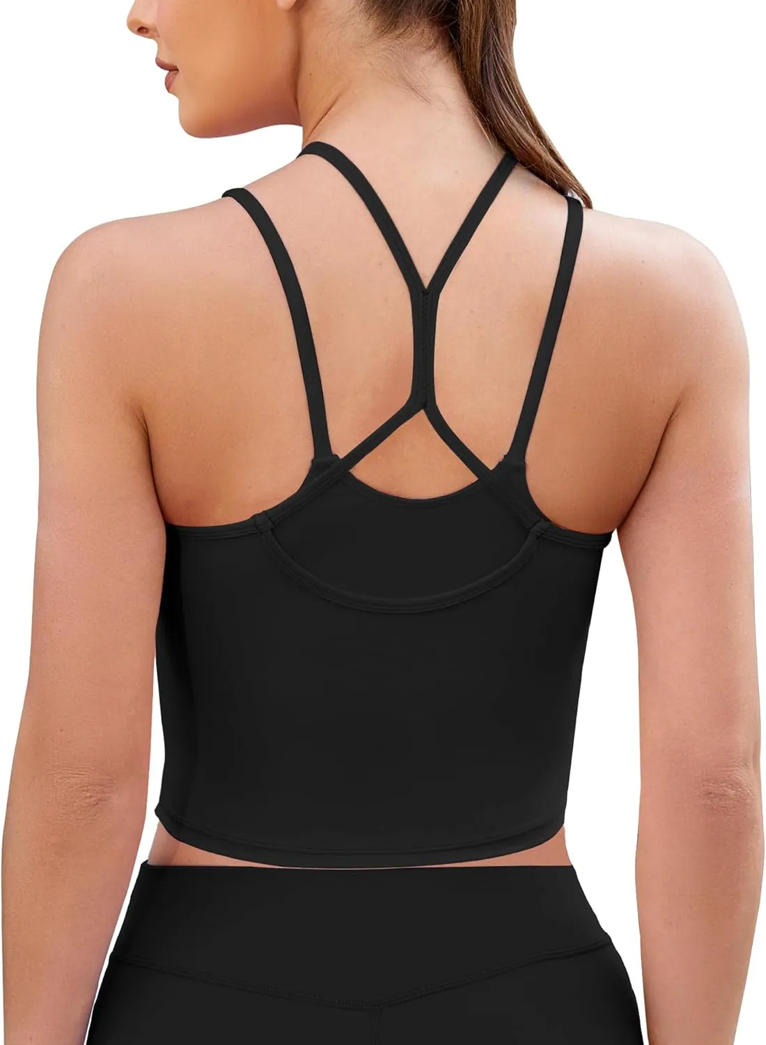 XUNYU Longline Sports Bras for Women High Support Strappy Workout Tank Tops with Built in Bra Padded Crop Yoga Top Gym
