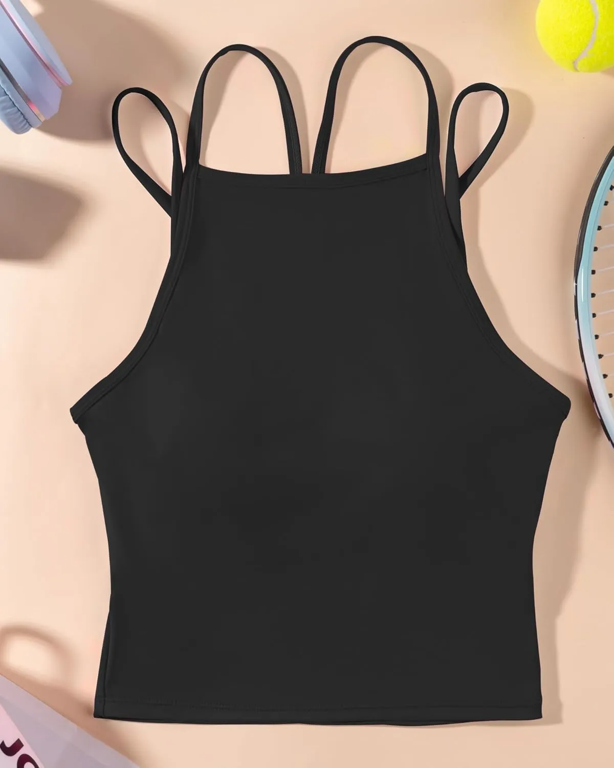 XUNYU Longline Sports Bras for Women High Support Strappy Workout Tank Tops with Built in Bra Padded Crop Yoga Top Gym