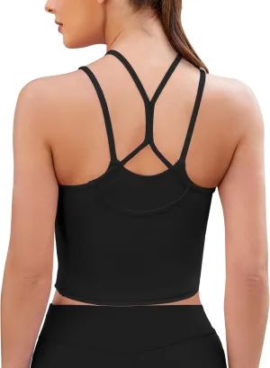 XUNYU Longline Sports Bras for Women High Support Strappy Workout Tank Tops with Built in Bra Padded Crop Yoga Top Gym