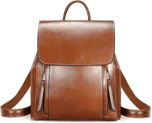 YALUXE Women’s Genuine Cowhide Leather Backpack Handbags Expandable Back Pack Flap Closure