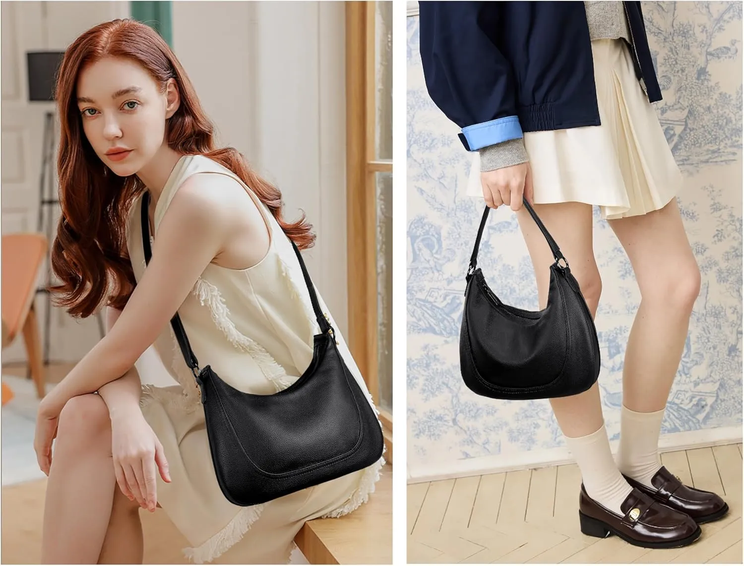 YALUXE Women’s Real Cowhide Leather Shoulder Bag Crescent Underarm Handbag Trendy Purse