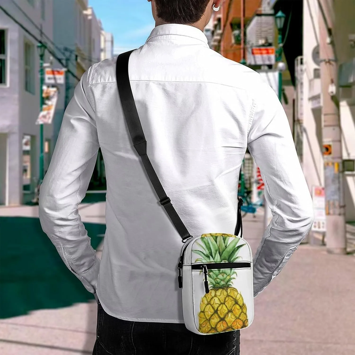 Yellow Pineapple Isolated on White Adjustable Fanny Waist Pack Pouch, Waterproof Crossbody Runners Bag Wallet for Gym Hiking Fitness Women Men 6.1 x 2.2 x 7.9 inch