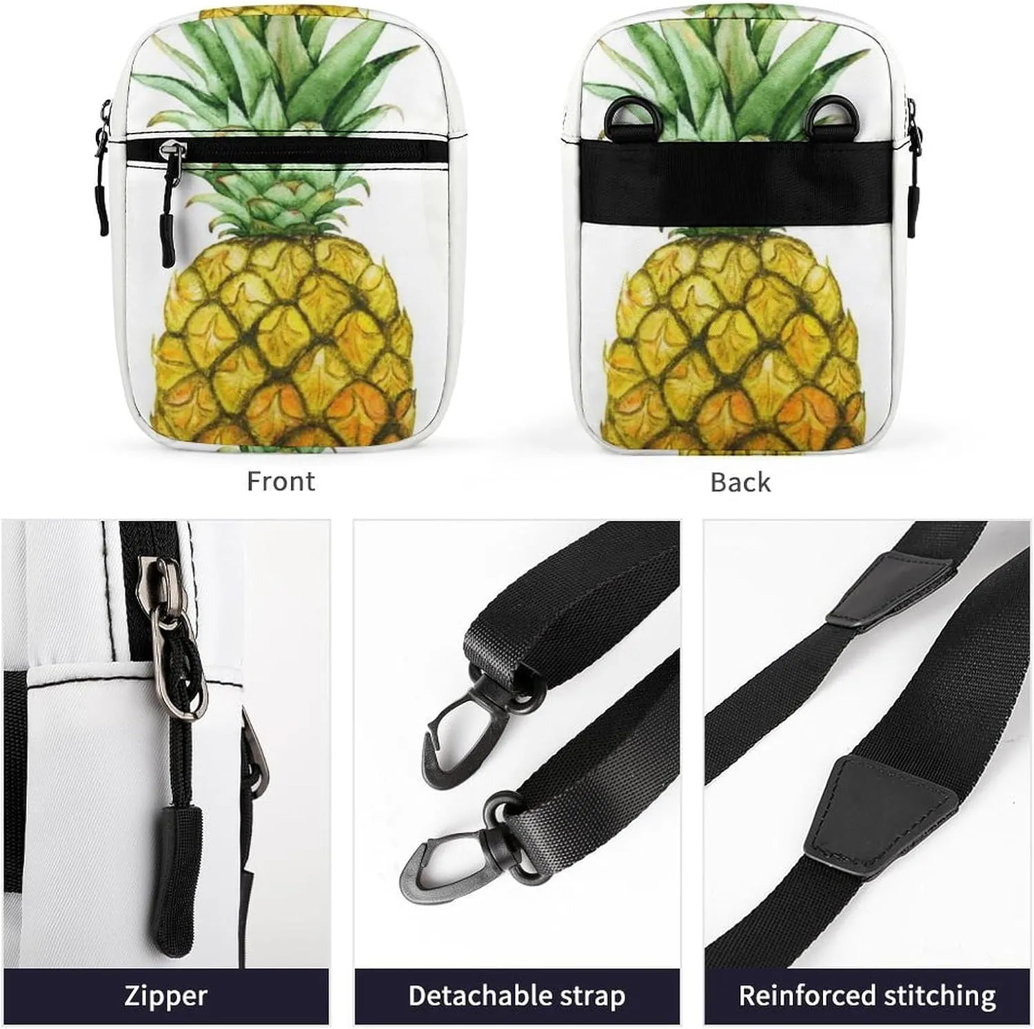 Yellow Pineapple Isolated on White Adjustable Fanny Waist Pack Pouch, Waterproof Crossbody Runners Bag Wallet for Gym Hiking Fitness Women Men 6.1 x 2.2 x 7.9 inch