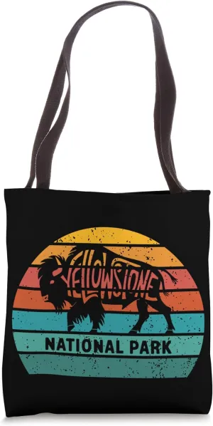 Yellowstone National Park Retro Sunset Bison Tote Bag