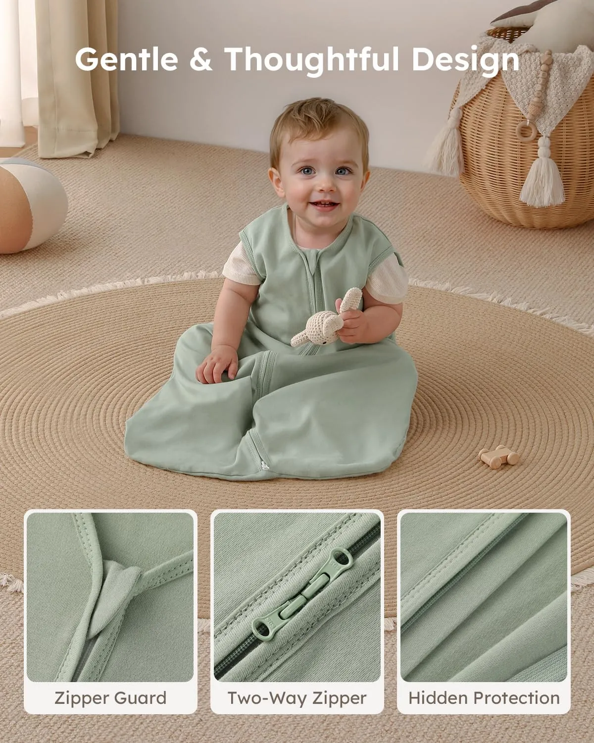 Yoofoss Baby Sleep Sack 6-12 Months Wearable Blanket for Babies 100% Organic Cotton 2-Way Zipper TOG 0.5 Toddler Sleeping Sack 3 Pack, Soft Lightweight Sleep Sacks