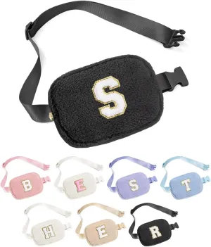 YOOLIFE Birthday Gifts for Women Daughter Sister Friends Mom Girlfriend Aunt Niece, Fleece Belt Bag Initial Fanny Pack Crossbody Bag, Black S