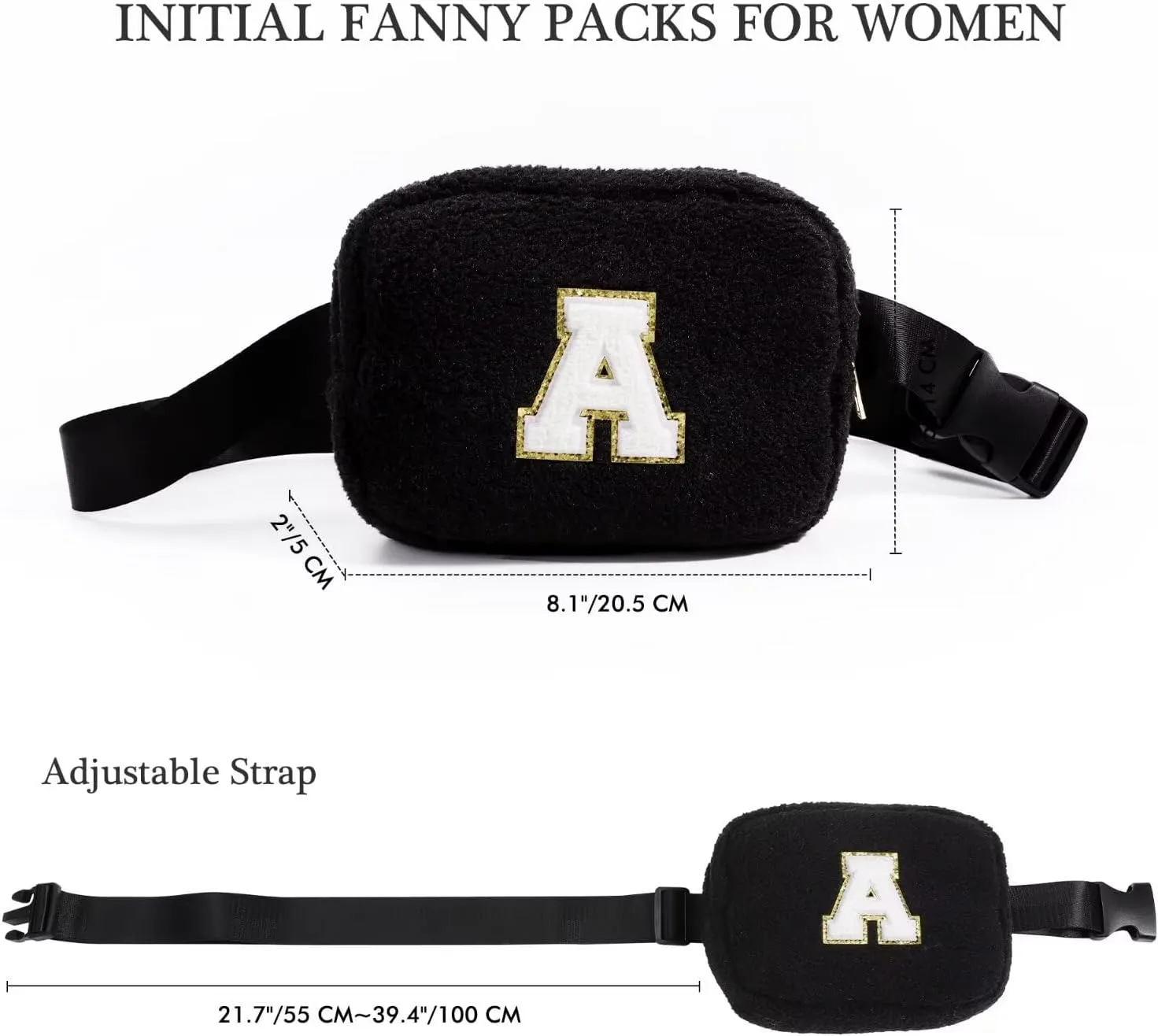 YOOLIFE Birthday Gifts for Women Daughter Sister Friends Mom Girlfriend Aunt Niece, Fleece Belt Bag Initial Fanny Pack Crossbody Bag, Black S