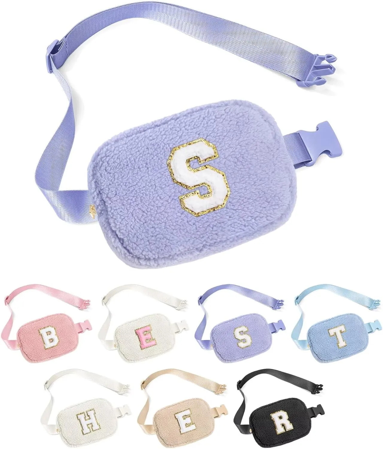 YOOLIFE Birthday Gifts for Women Daughter Sister Friends Mom Girlfriend Aunt Niece, Fleece Belt Bag Initial Fanny Pack Crossbody Bag, Purple S