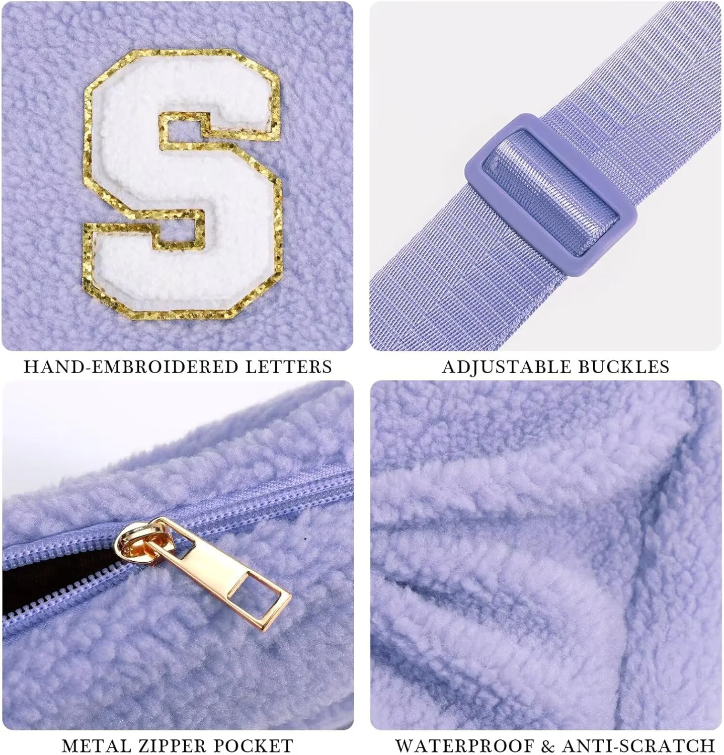 YOOLIFE Birthday Gifts for Women Daughter Sister Friends Mom Girlfriend Aunt Niece, Fleece Belt Bag Initial Fanny Pack Crossbody Bag, Purple S