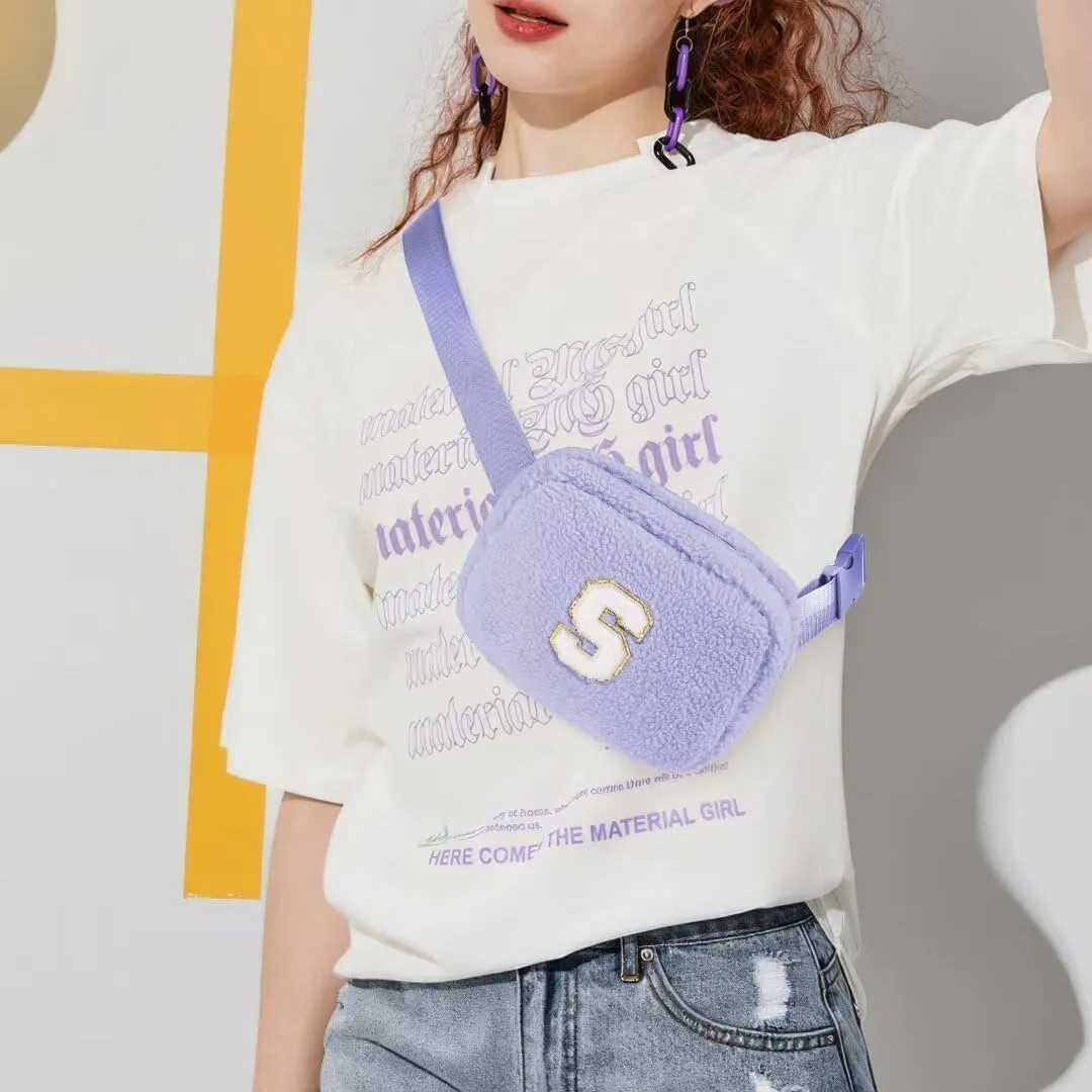 YOOLIFE Birthday Gifts for Women Daughter Sister Friends Mom Girlfriend Aunt Niece, Fleece Belt Bag Initial Fanny Pack Crossbody Bag, Purple S