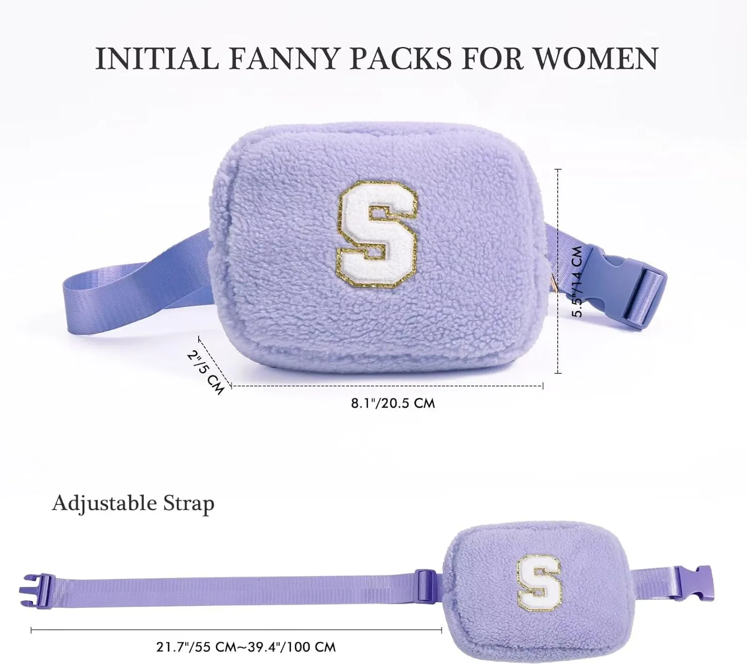 YOOLIFE Birthday Gifts for Women Daughter Sister Friends Mom Girlfriend Aunt Niece, Fleece Belt Bag Initial Fanny Pack Crossbody Bag, Purple S