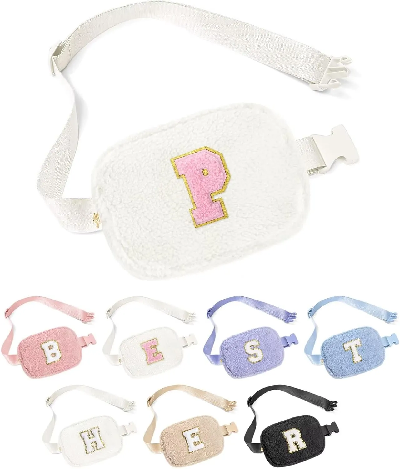 YOOLIFE Gifts for Girls Teen Kids - Initial Fanny Pack for Girls, Preppy Stuff for Teen Girls Teenage Girl Gifts, Initial Crossbody Bag Belt Bag Fanny Pack, White P