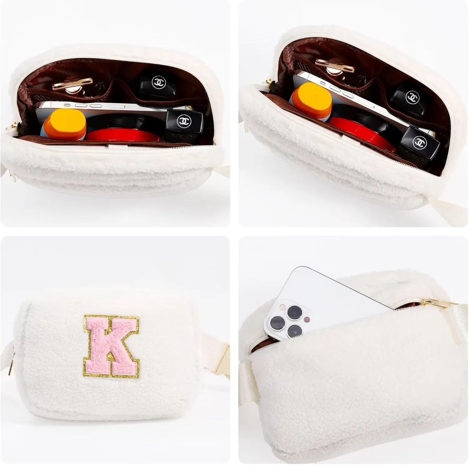 YOOLIFE Gifts for Girls Teen Kids - Initial Fanny Pack for Girls, Preppy Stuff for Teen Girls Teenage Girl Gifts, Initial Crossbody Bag Belt Bag Fanny Pack, White P