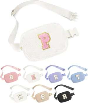 YOOLIFE Gifts for Girls Teen Kids - Initial Fanny Pack for Girls, Preppy Stuff for Teen Girls Teenage Girl Gifts, Initial Crossbody Bag Belt Bag Fanny Pack, White P
