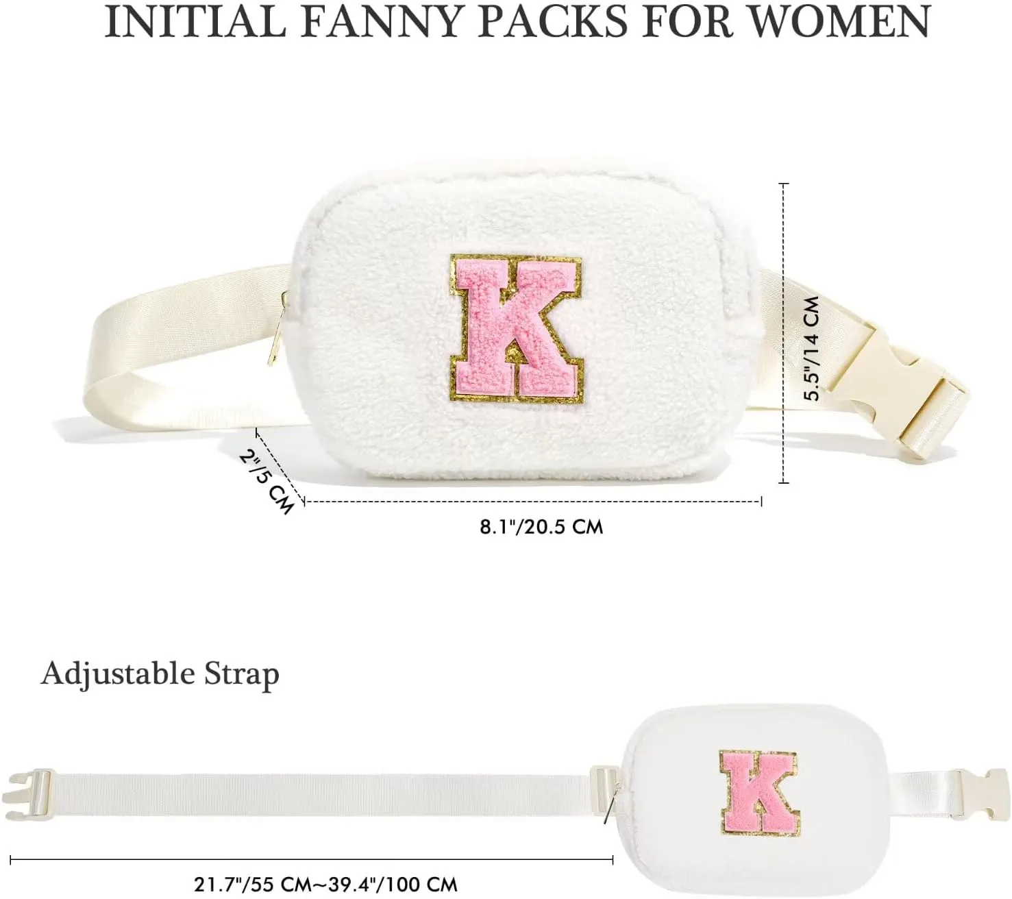 YOOLIFE Gifts for Girls Teen Kids - Initial Fanny Pack for Girls, Preppy Stuff for Teen Girls Teenage Girl Gifts, Initial Crossbody Bag Belt Bag Fanny Pack, White P