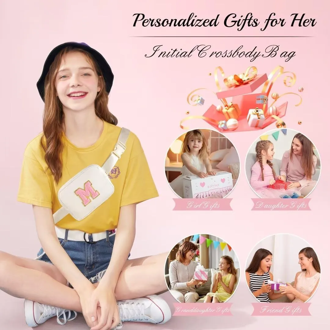 YOOLIFE Mothers Day Daughter Gifts - Birthday Gifts for 4 5 6 7 8 9 10 11 12 Year Old Girls, Initial Fanny Pack Crossbody Bag Purse for Teen Girls Belt Bag, Beige A