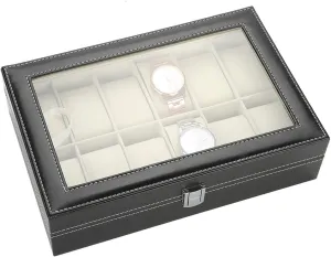 Yosoo Watch Case, Watch Storage Box Display Case Storage Box Organizer 12 Grids PU Leather Jewelry Display