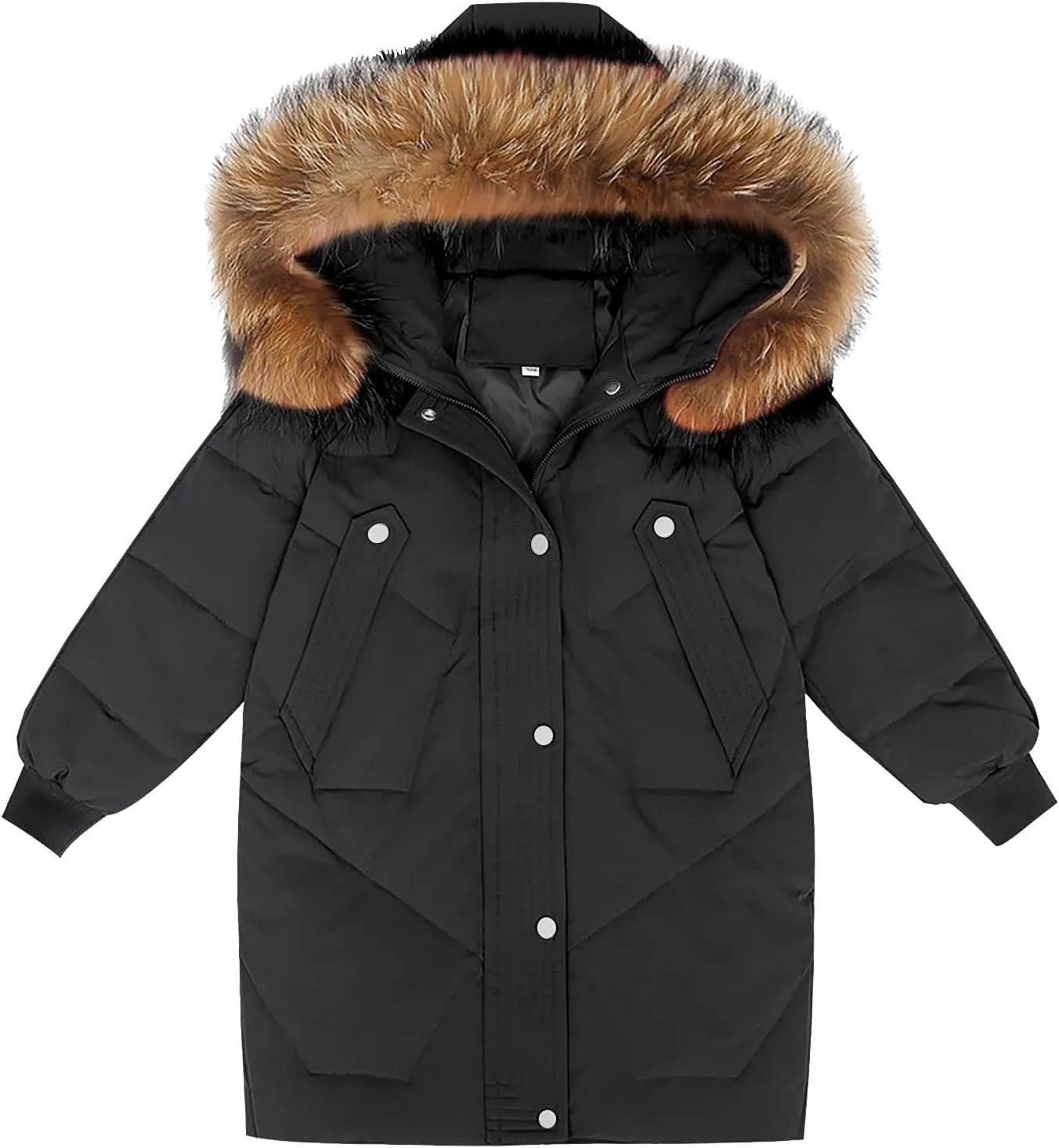 Youth Girls Long Heavyweight Puffer Jacket with Fur Hood Winter Coat Kids Thicken Padded Down Coat Snow Ski Jacket