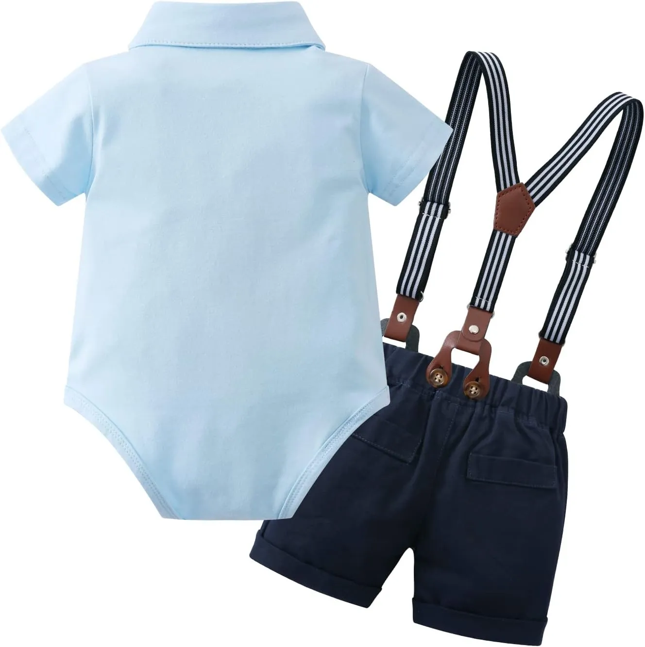 YUEMION Infant Baby Boy Clothes Gentleman Outfits Suits Summer Short Sleeve Bowtie Bodysuit Shirts   Suspender Shorts(0-24M)
