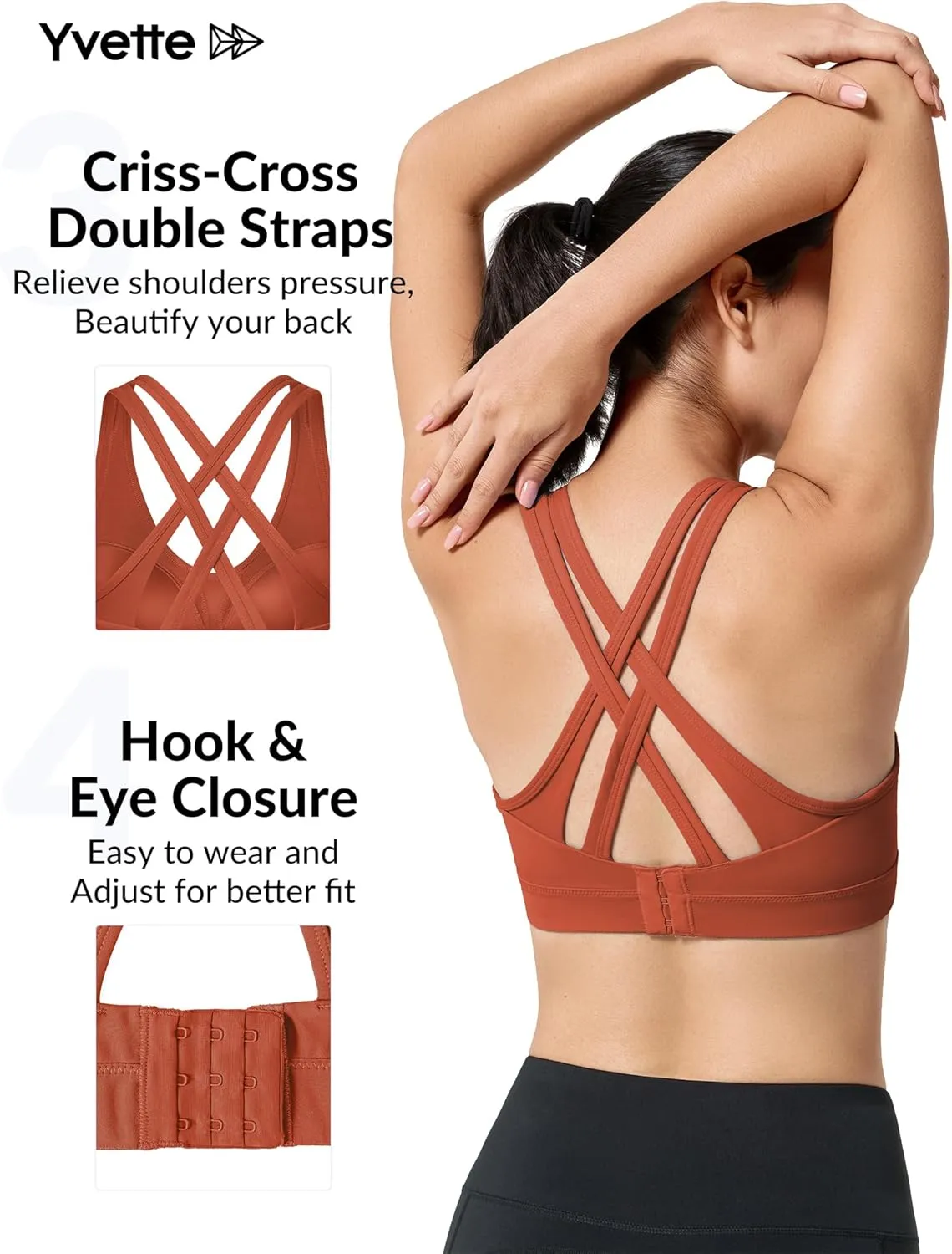 Yvette Women High Impact Sports Bras Criss Cross Back Sexy Running Bra for Plus Size