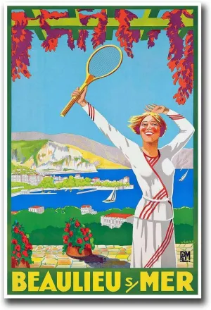 ZCNOPESM Canvas Wall PicturesVintage Travel Poster To Beaulieu Sur Mer FranceBedroom Kitchen Office Home Wall Decor20x30inch without Frame