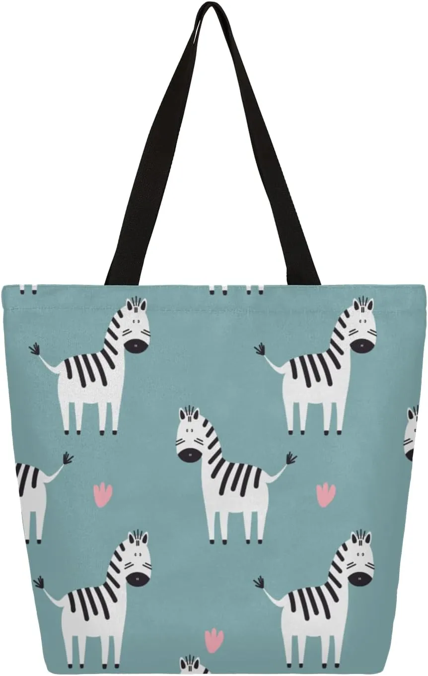 Zebras Loves Large Capacity Canvas Tote Bag Stylish Handheld Shoulder Bag Reusable Shopping Bag for Work Travel Beach Trips Shopping