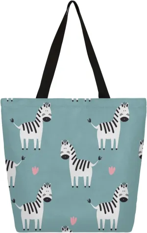 Zebras Loves Large Capacity Canvas Tote Bag Stylish Handheld Shoulder Bag Reusable Shopping Bag for Work Travel Beach Trips Shopping