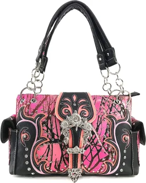 Zelris Camouflage Shine Glow Floral Rose Buckle Women Conceal Carry Handbag