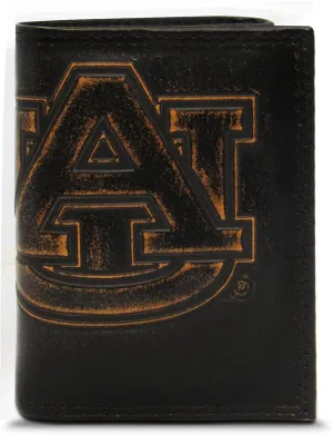 ZEP-PRO NCAA Auburn Tigers Burnished Leather Trifold Wallet, Slim Stylish for Men