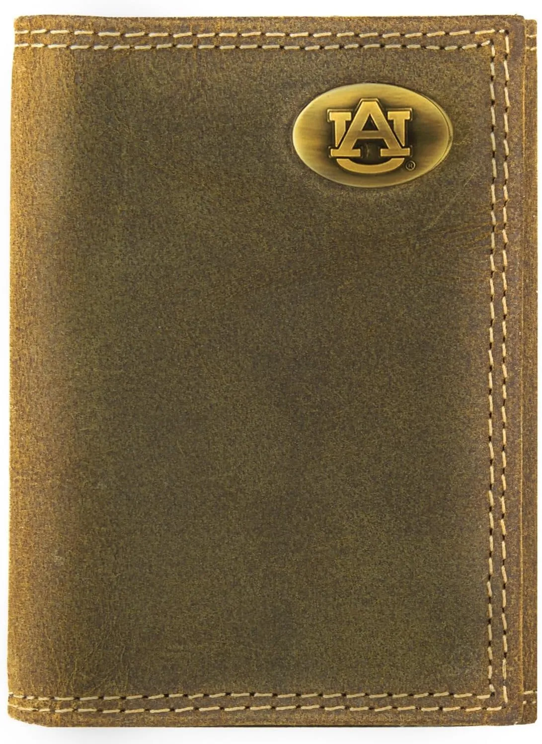 ZEP-PRO NCAA Auburn Tigers Vintage Tan Leather Trifold Wallet, Slim Stylish for Men