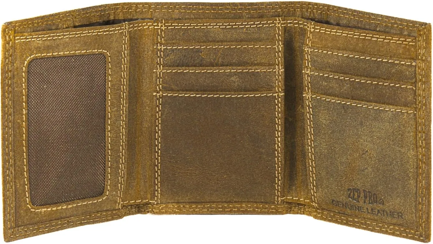 ZEP-PRO NCAA Auburn Tigers Vintage Tan Leather Trifold Wallet, Slim Stylish for Men