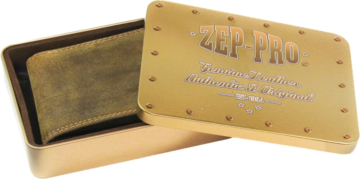 ZEP-PRO NCAA Auburn Tigers Vintage Tan Leather Trifold Wallet, Slim Stylish for Men