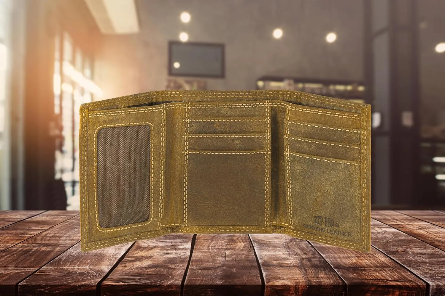 ZEP-PRO NCAA Clemson Tigers Vintage Tan Leather Trifold Wallet, Slim Stylish for Men