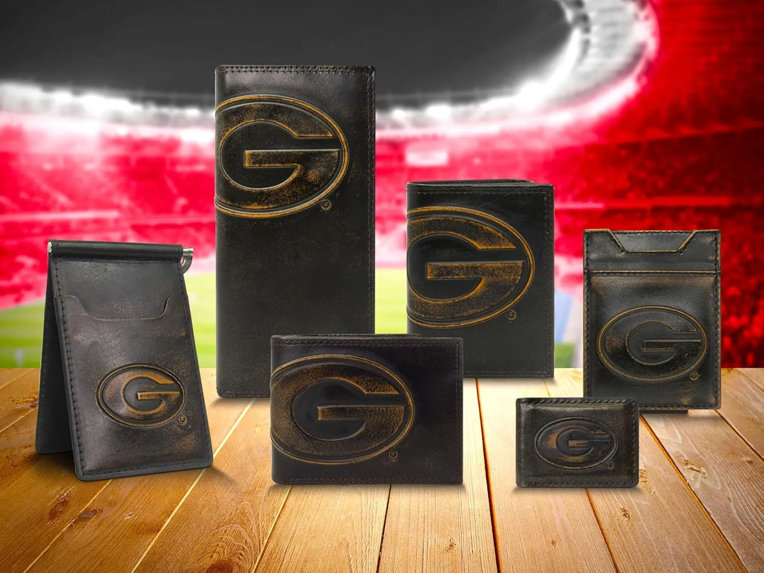ZEP-PRO NCAA Georgia Bulldogs Burnished Leather Trifold Wallet, Slim Stylish for Men
