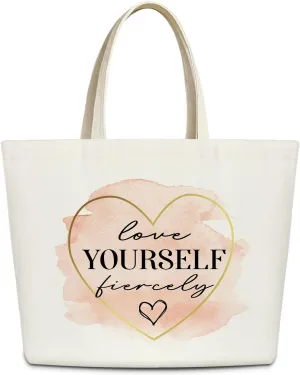 Ziyouza Canvas Tote Bag for Women - Cute Aesthetic Reusable Tote for Travel, Vacation & Shopping