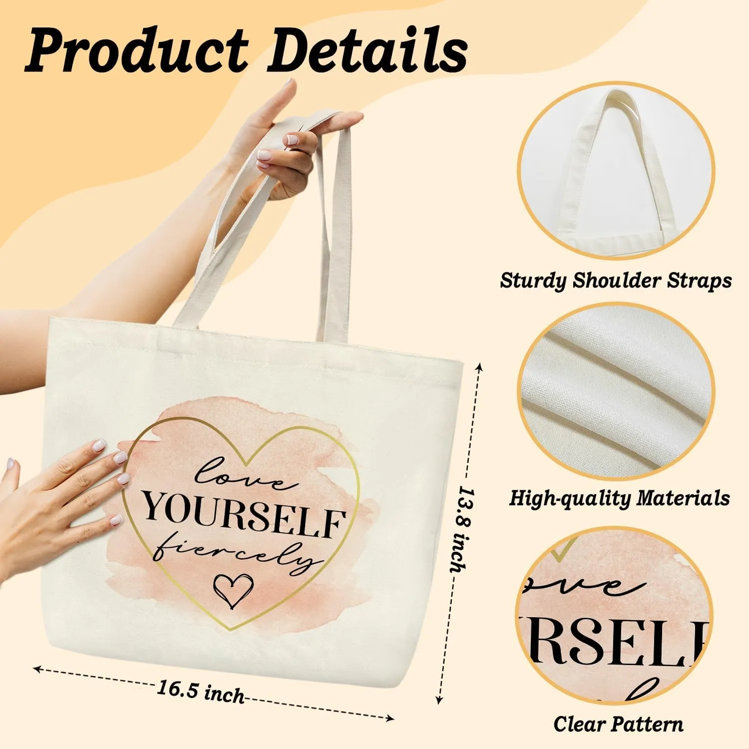 Ziyouza Canvas Tote Bag for Women - Cute Aesthetic Reusable Tote for Travel, Vacation & Shopping