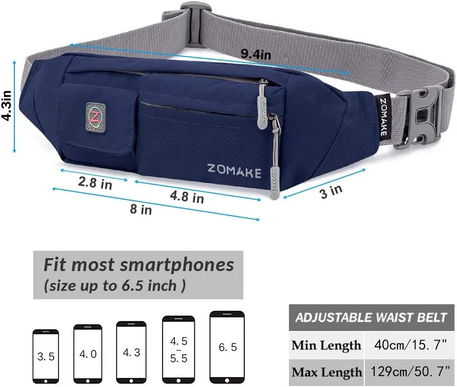 ZOMAKE Small Crossbody Fanny Pack for Women Men, Runner Belt Bag with Adjustable Strap, Water Resistant Waist Bag for Running