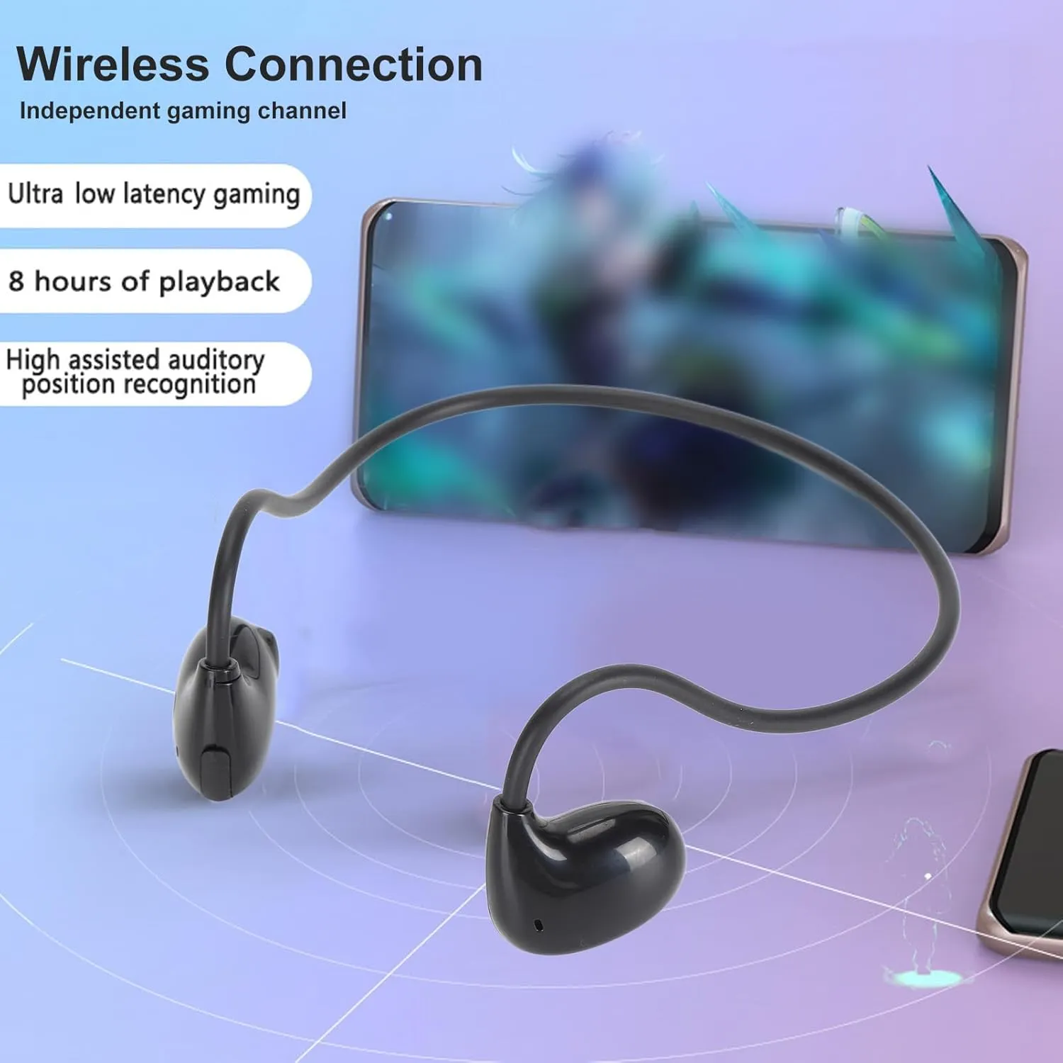 Zopsc Open Ear Sports Headphones, Air Conduction Bluetooth 5.3 EDR Headset, Open Ear Sports Headset for Running Cycling Hiking Driving. (Black)