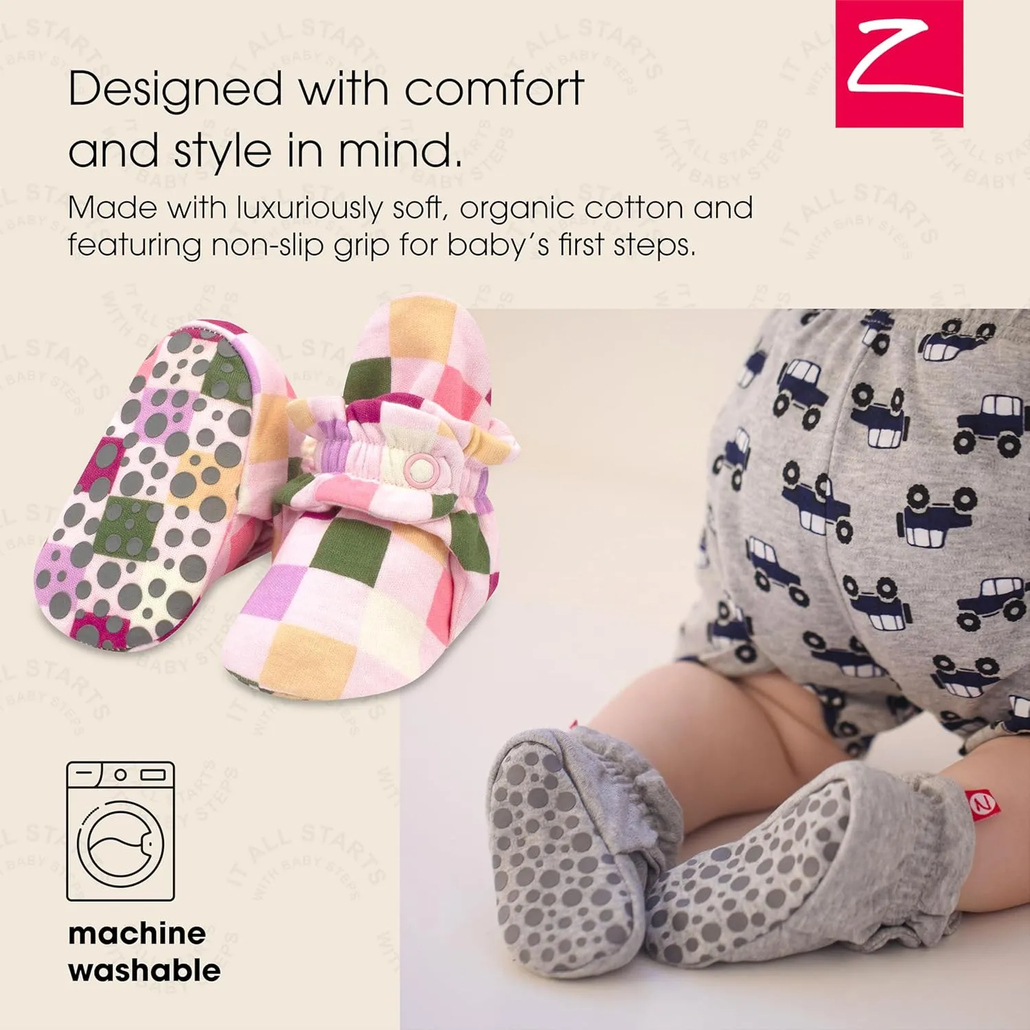 Zutano Unisex Organic Cotton Baby Booties With Gripper Soles