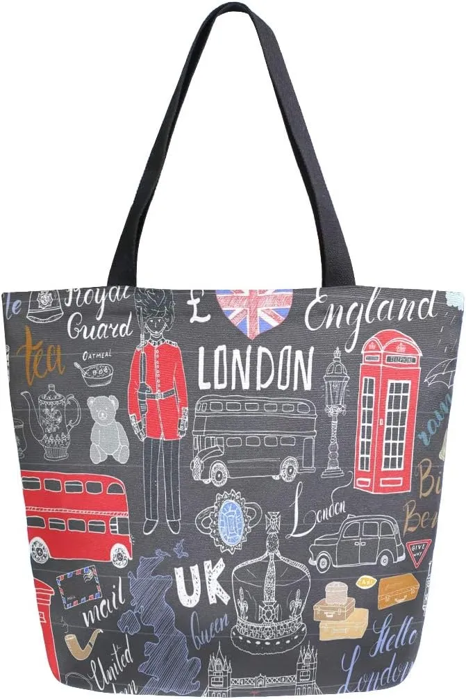 ZZXXB London Soldier Bus Reusable Grocery Shopping Bag Heavy Duty Canvas Tote Bag Large Collapsible for Women