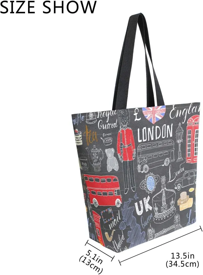 ZZXXB London Soldier Bus Reusable Grocery Shopping Bag Heavy Duty Canvas Tote Bag Large Collapsible for Women